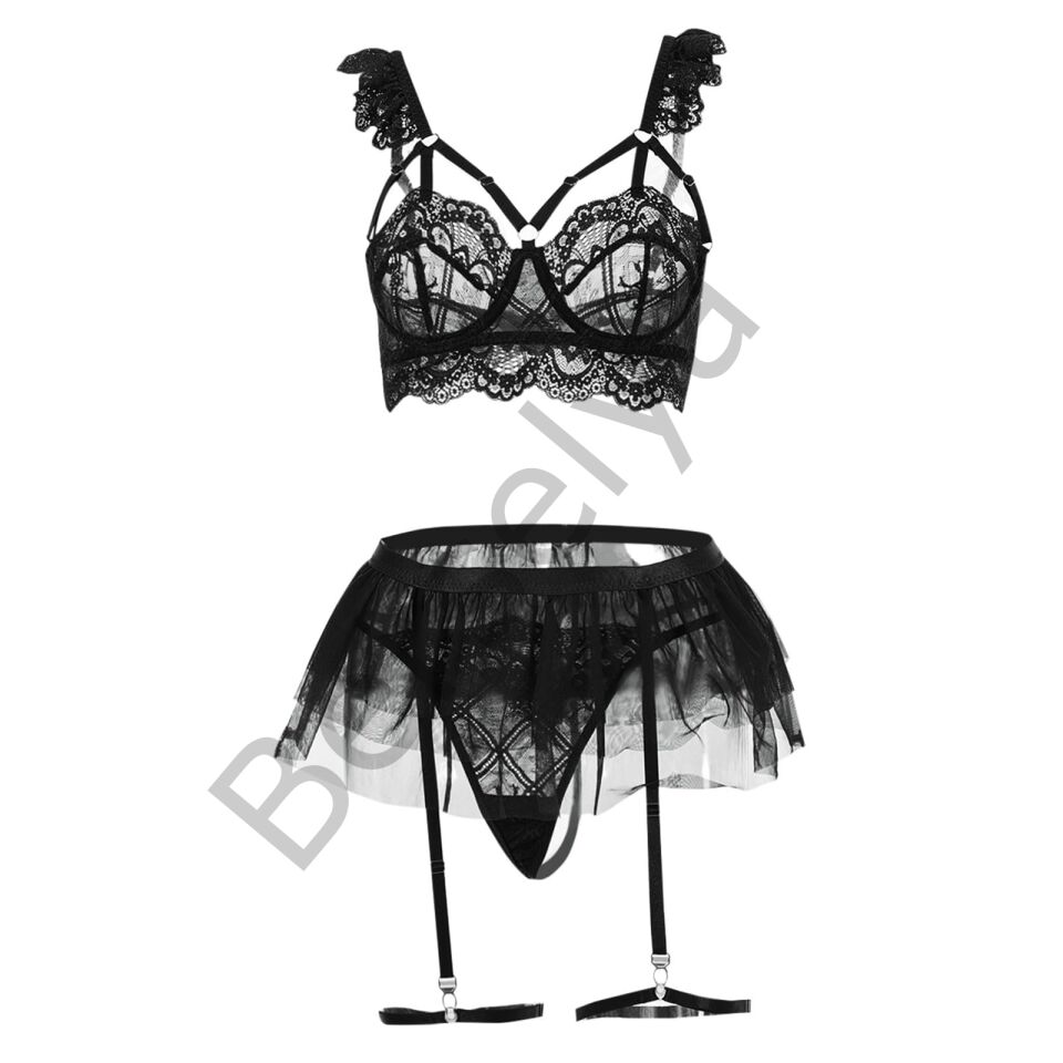 Kadın Siyah Tül Etekli, Göğüs Balenli Fantazi Kostüm