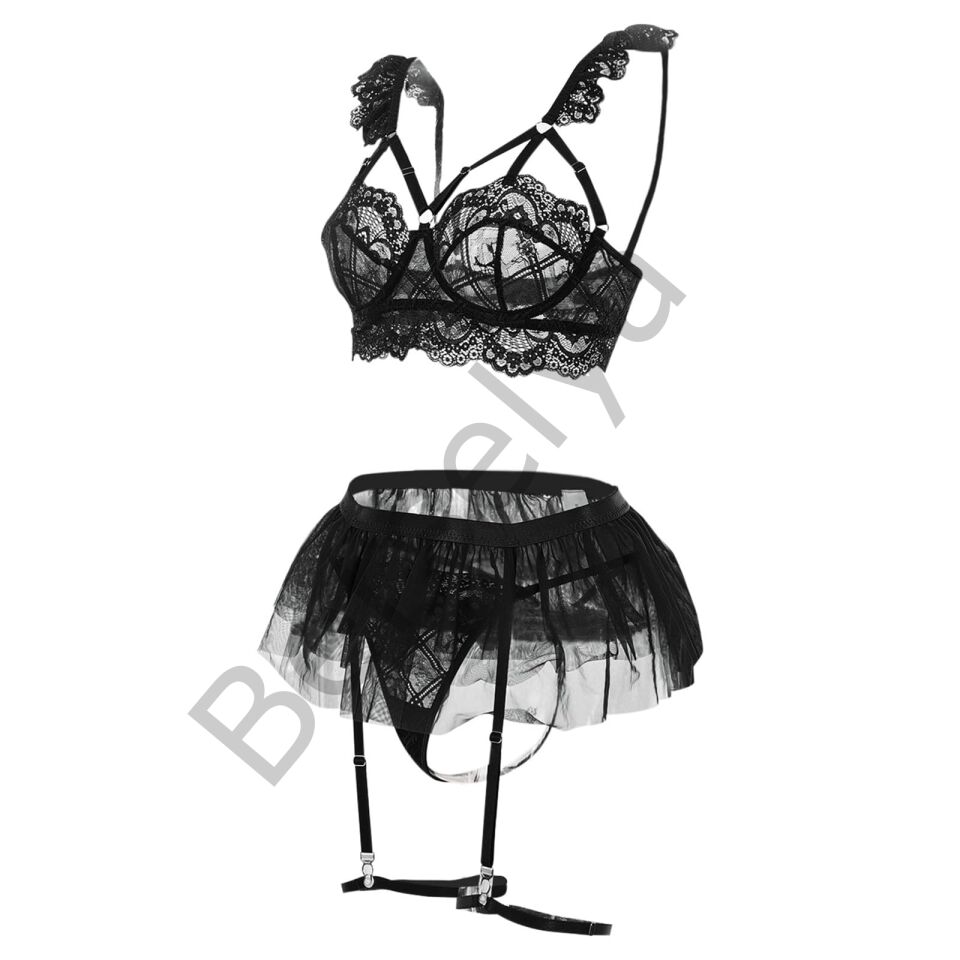 Kadın Siyah Tül Etekli, Göğüs Balenli Fantazi Kostüm