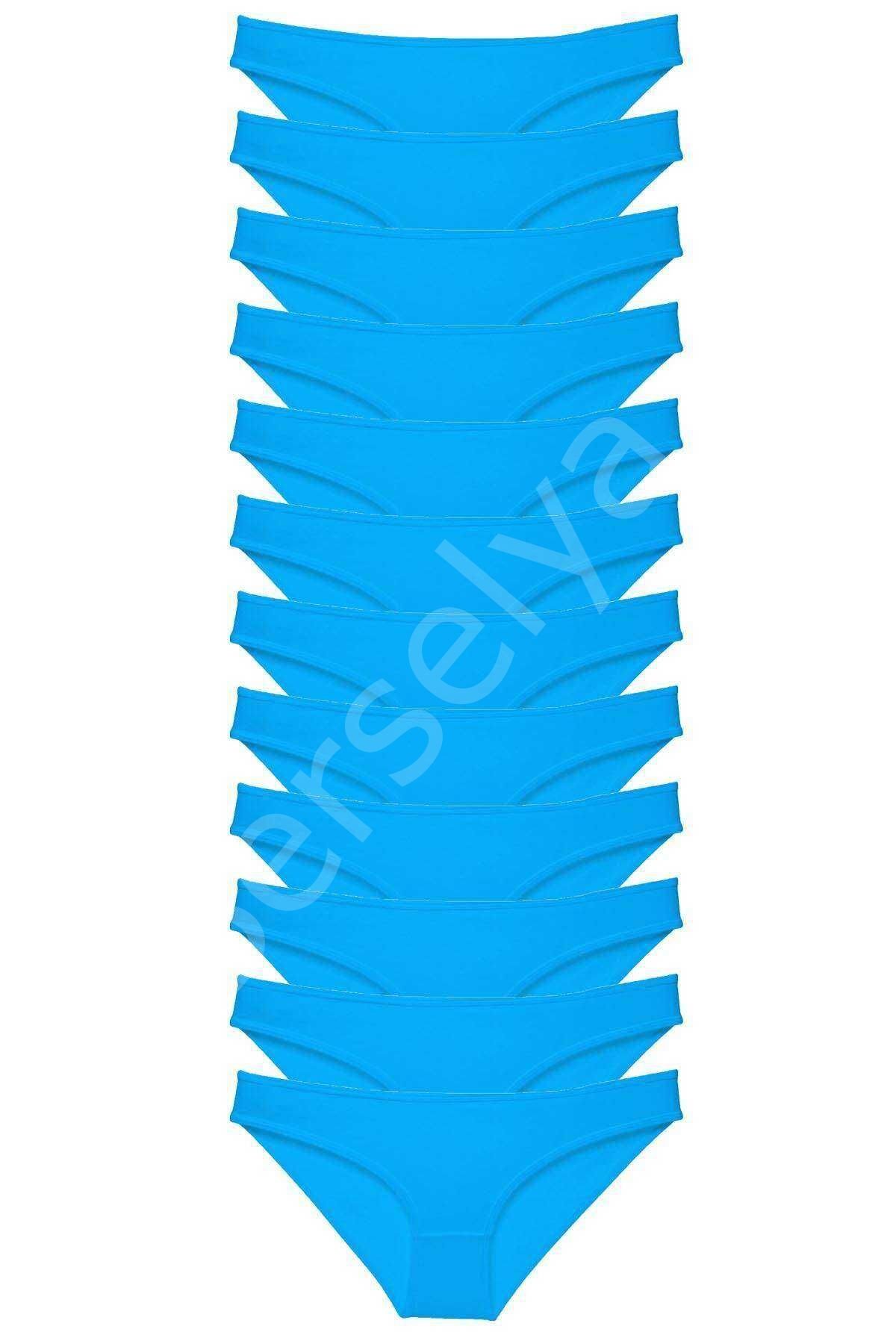 12 adet Süper Eko Set Likralı Kadın Slip Külot Mavi