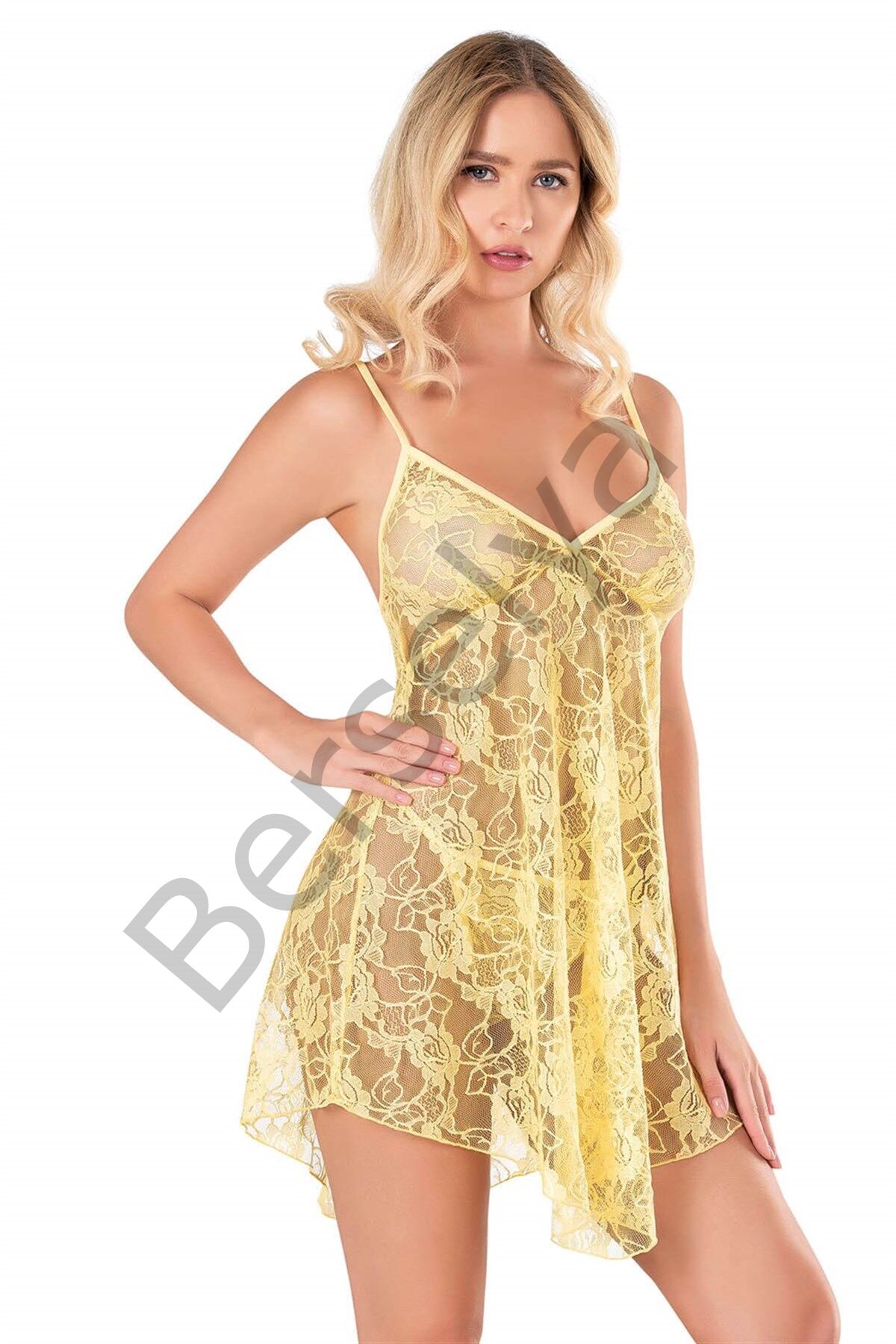 Sarı Kısa Tül Gecelik