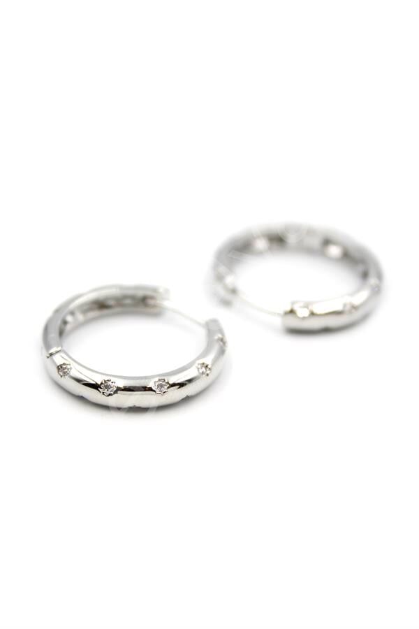 Taşlı Halka Küpe - Gümüş