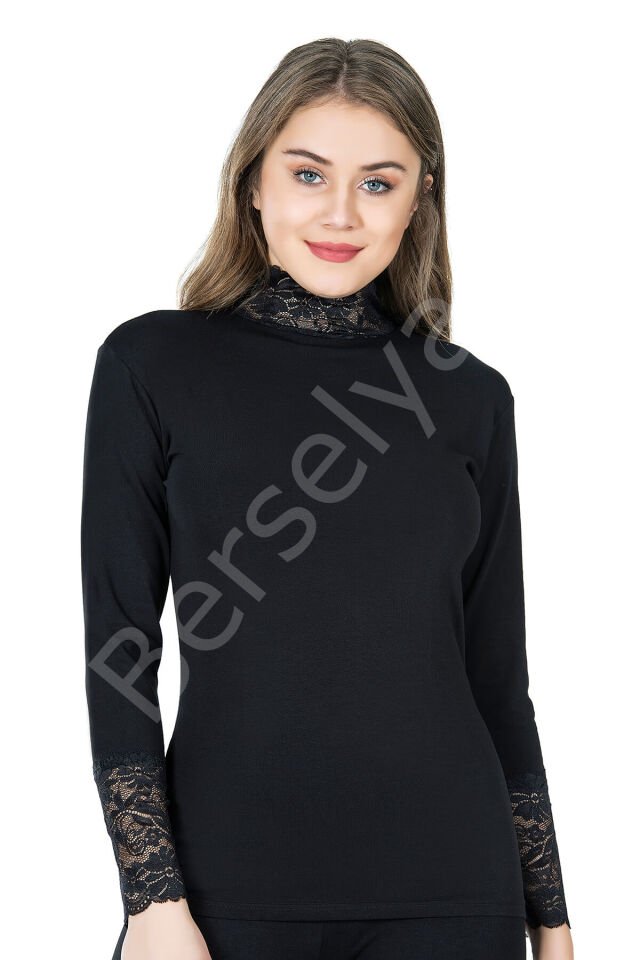 Balıkçı Yaka Dantelli Kadın Tişört 278