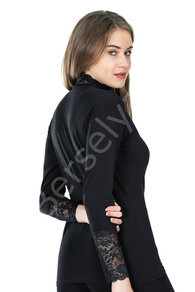 Balıkçı Yaka Dantelli Kadın Tişört 278