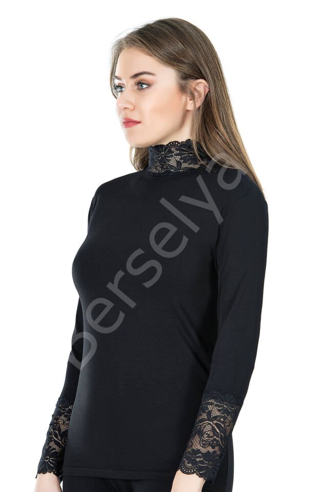 Balıkçı Yaka Dantelli Kadın Tişört 278