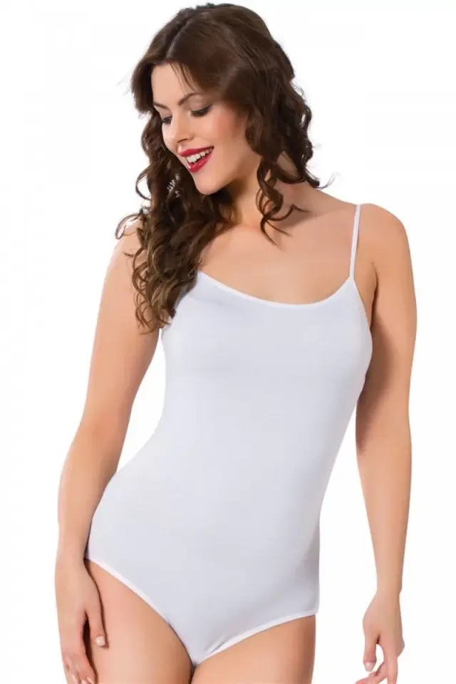 Bayan İp Askılı Çıtçıtlı Body Beyaz