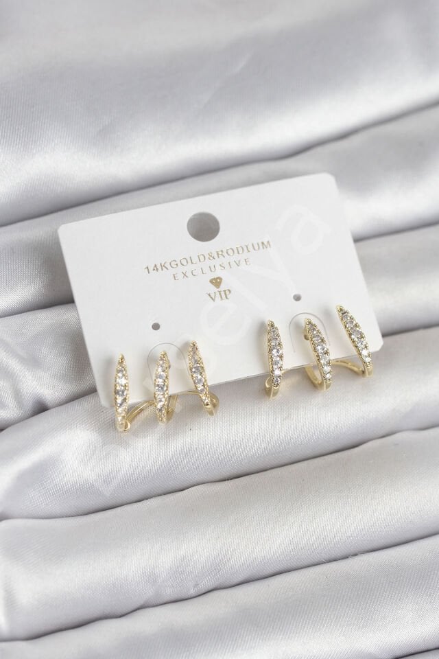 Gold Renk Pirinç Zirkon Taşlı Kadın Küpe