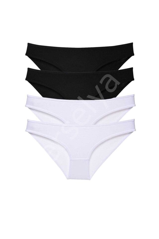 4 adet Eko Set Likralı Kadın Slip Külot Siyah Beyaz S