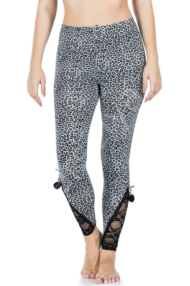 Dantel Paça Leopar Kadın Tayt 436