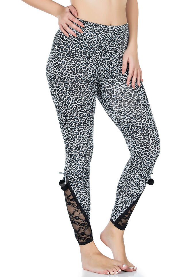 Dantel Paça Leopar Kadın Tayt 436