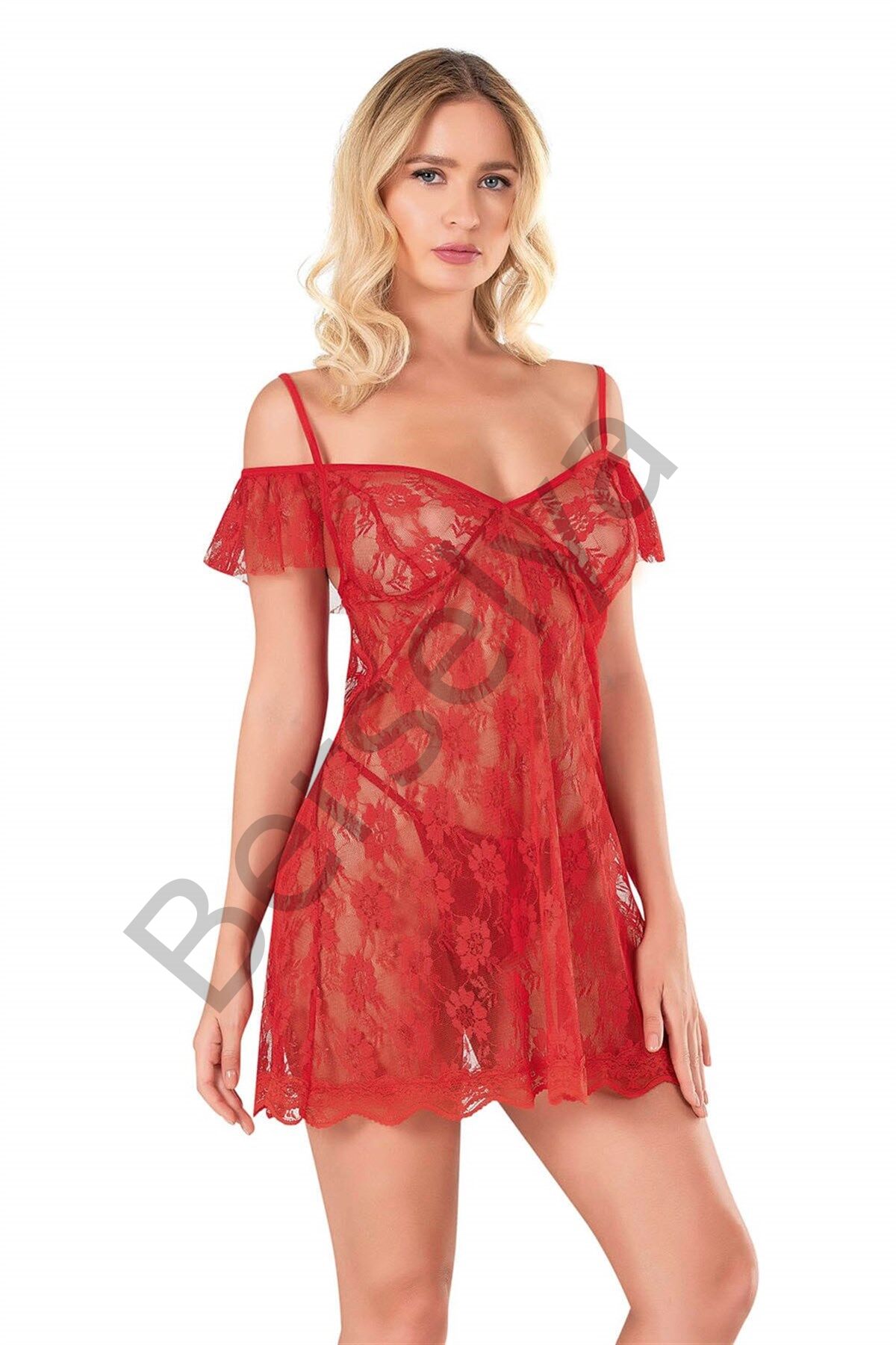 Kırmızı Kısa Tül Gecelik