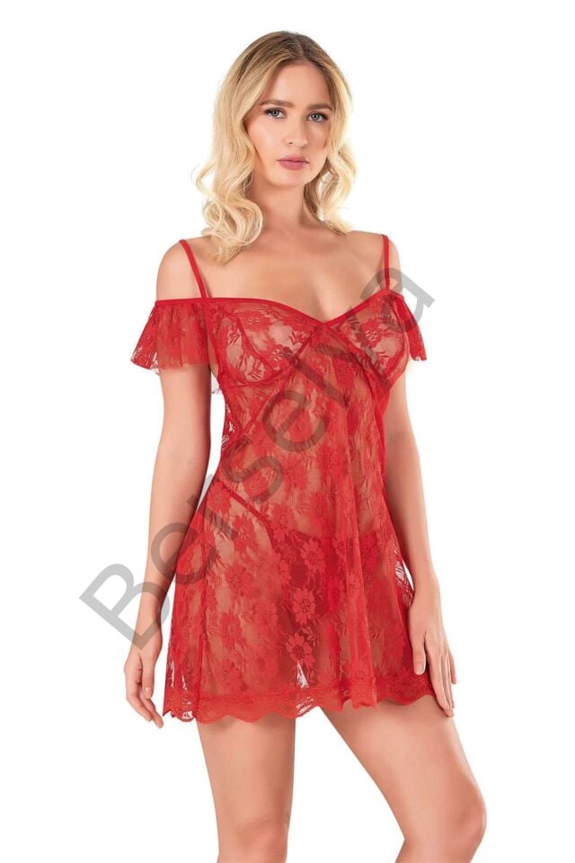 Kırmızı Kısa Tül Gecelik