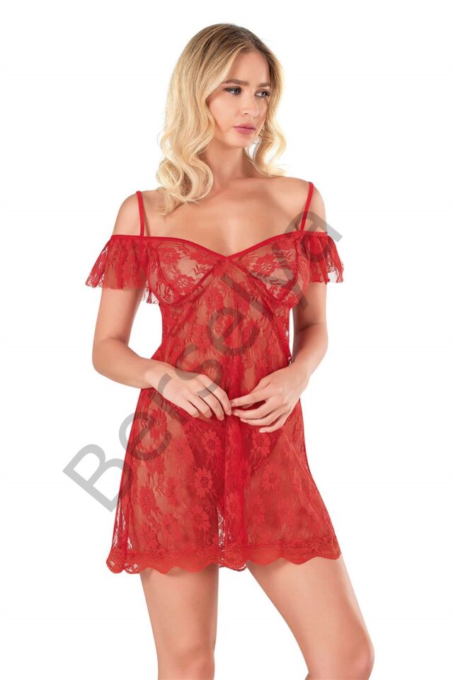 Kırmızı Kısa Tül Gecelik