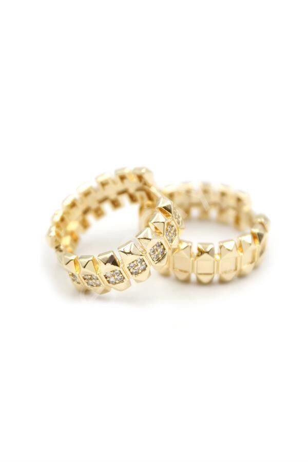 Taşlı Halka Küpe - Altın