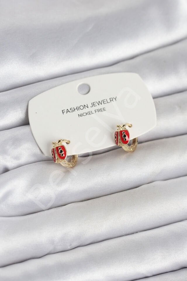 Uğur Böceği Model Gold Renk Pirinç Çocuk Küpe