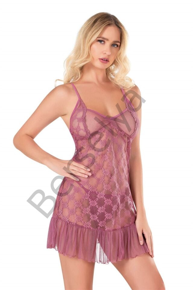 Gül Kurusu Kısa Tül Gecelik