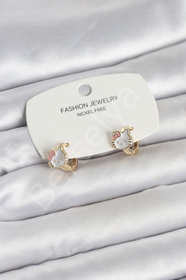 Kitty Model Gold Renk Pirinç Çocuk Küpe