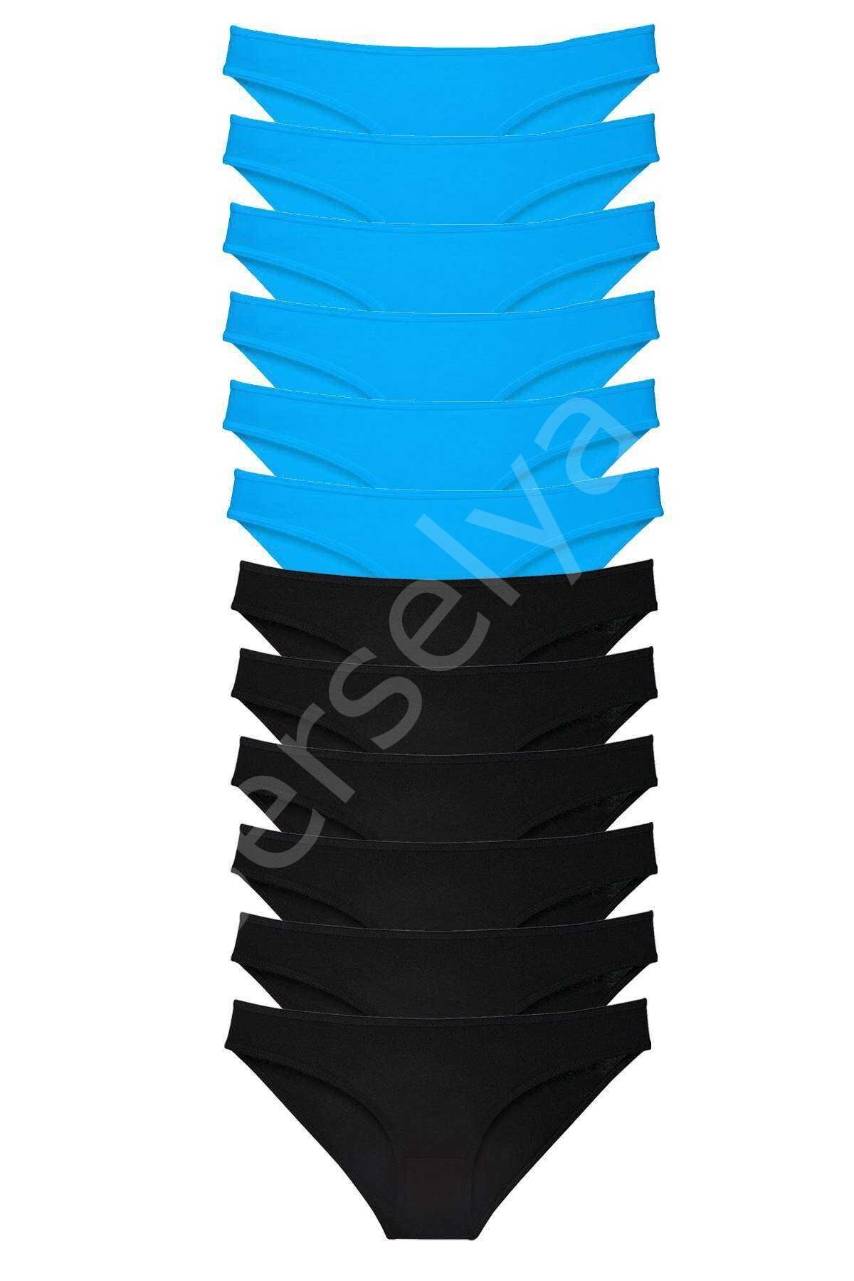 12 adet Eko Set Likralı Kadın Slip Külot Siyah Mavi