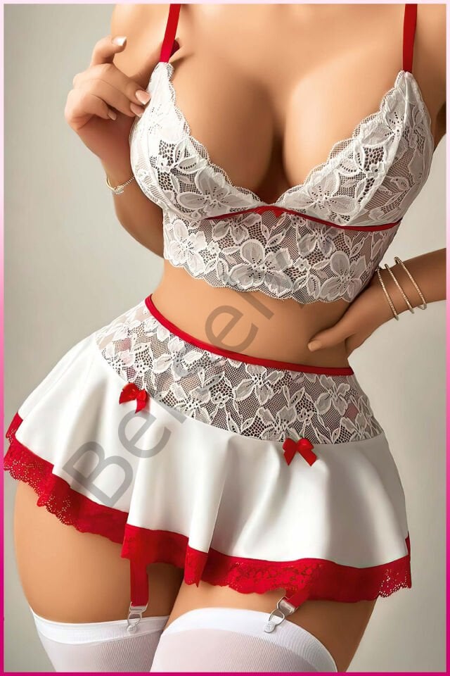 Kadın Beyaz Etekli, Dantel Büstiyer Hizmetçi Kostüm