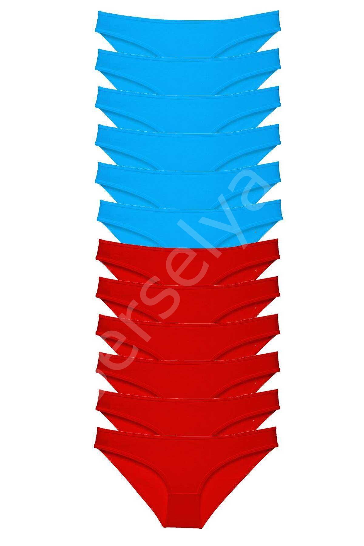 12 adet Süper Eko Set Likralı Kadın Slip Külot Kırmızı Mavi