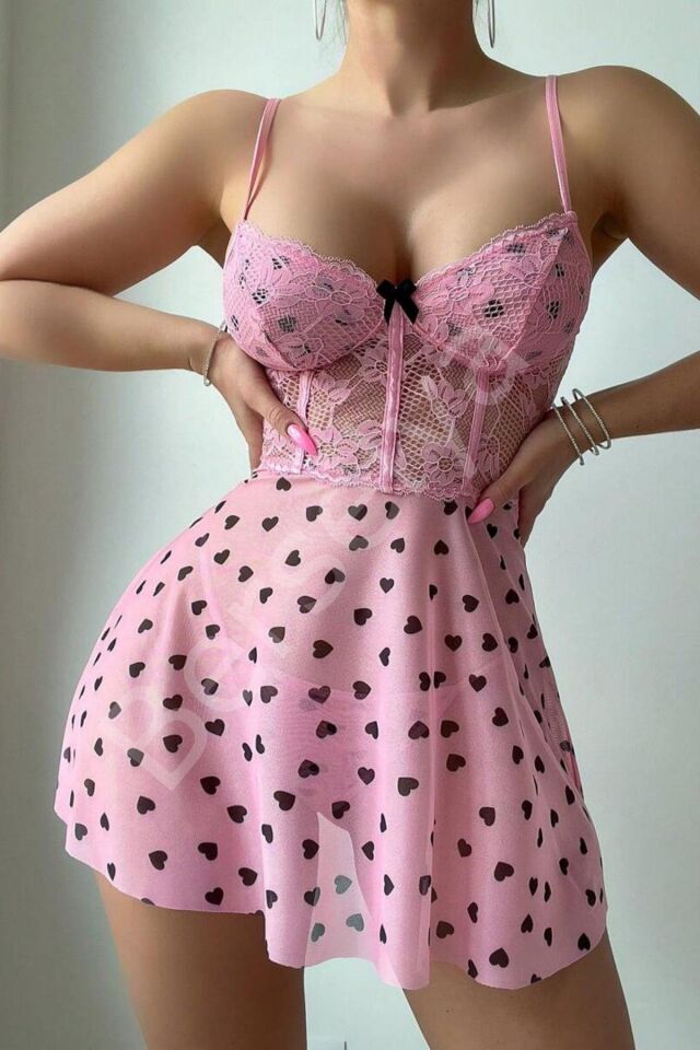 Pembe Kalp Desenli Pinterest Gecelik 15712