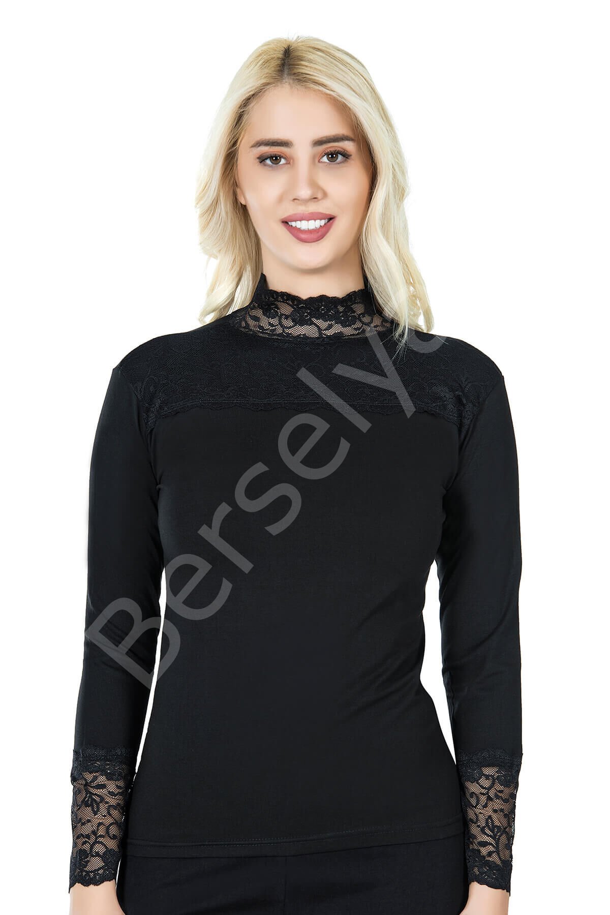 Uzun Kol Balıkçı Yaka Dantelli Kadın Tişört 241