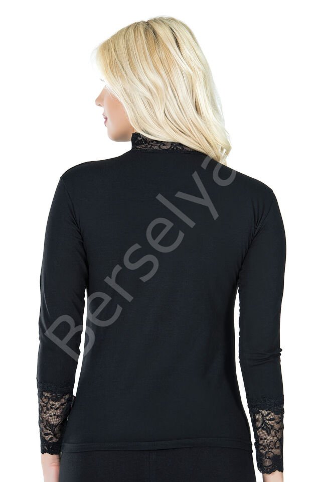 Uzun Kol Balıkçı Yaka Dantelli Kadın Tişört 241