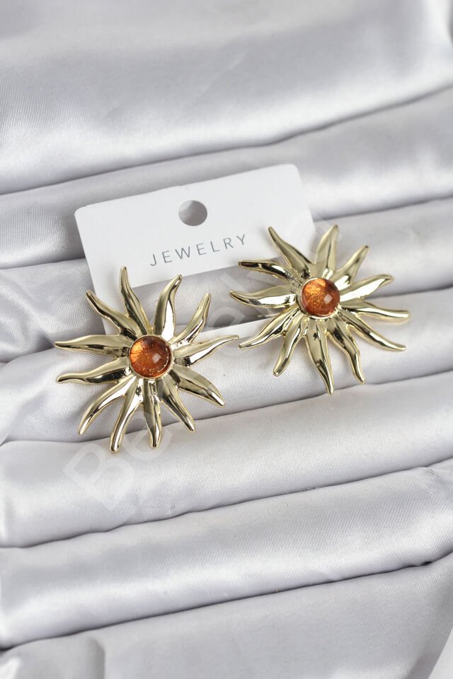 Güneş Model Gold Renk Pirinç Kadın Küpe