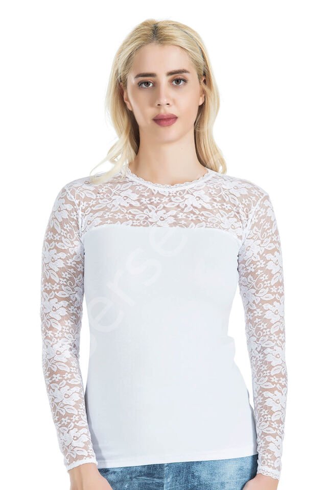 Uzun Kol Dantelli Kadın Tişört 243