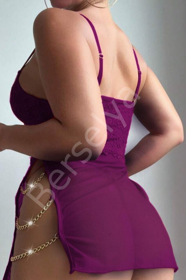 Mor Özel Tasarım Zicir Aksesuarlı Gecelik 15572