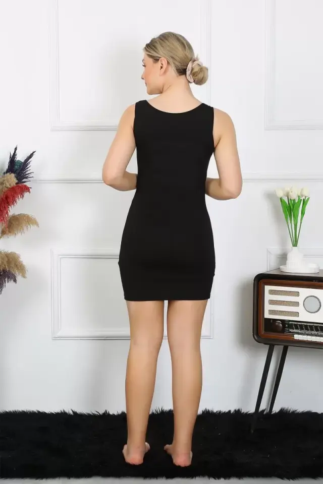 Bayan Kalın Askılı Tunik Body Siyah