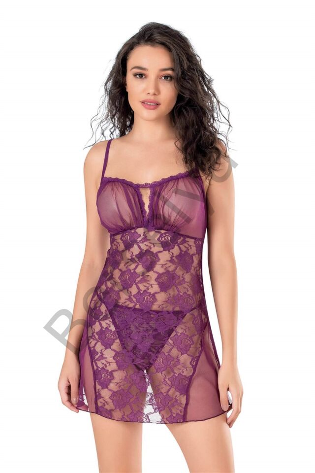 Mor Kısa Tül Gecelik