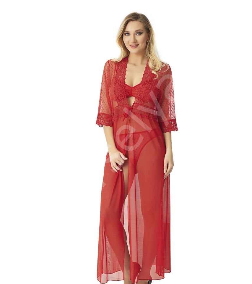 Kırmızı Sütyen Sabahlık Seksi Takım  9066