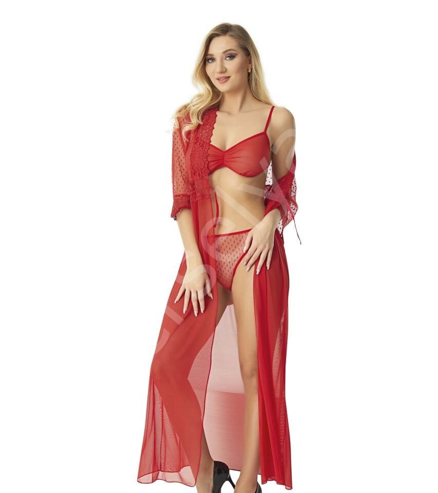 Kırmızı Sütyen Sabahlık Seksi Takım  9066