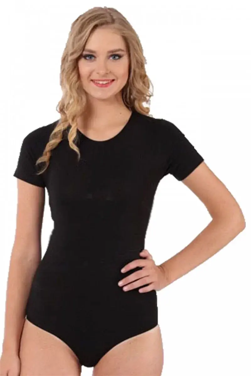 Bayan Kısa Kol Çıtçıtlı Body Siyah