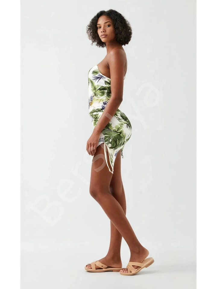 Luna Lora Kadın Çiçek Desenli İnce Askılı Büzgülü Fantezi Mini Elbise