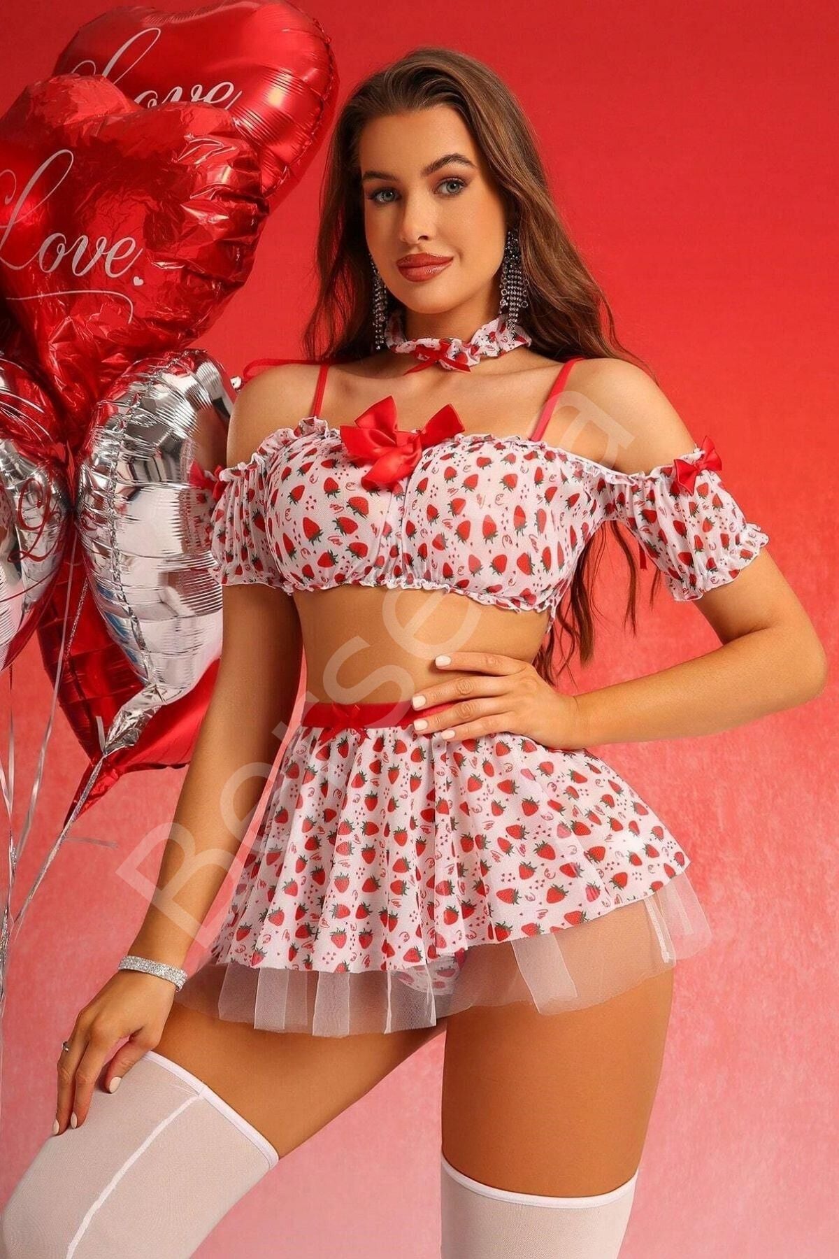 Kırmızı Çilek Prensesi Gecelik Set 18525