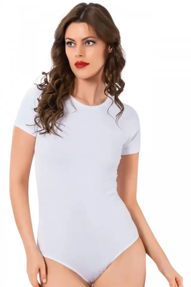 Bayan Kısa Kol Çıtçıtlı Body Beyaz