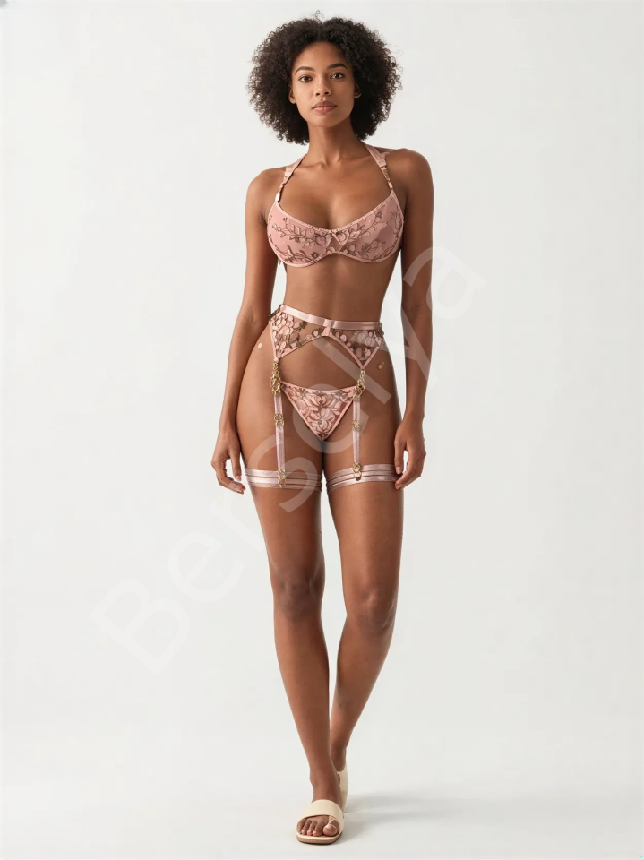 Luna Lora Rosé Bloom Zincir Detaylı Fantezi Jartiyer Takımı