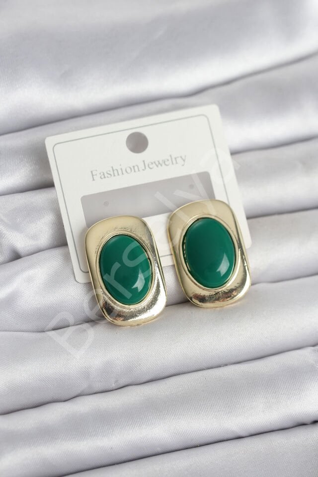 Yeşil Renk Kare Model Vintage Kadın Küpe