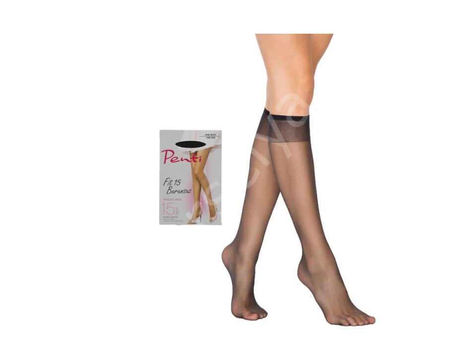 Fit 15 Burunsuz Parlak Kadın Pantolon Diz Altı Çorabı Siyah Standart