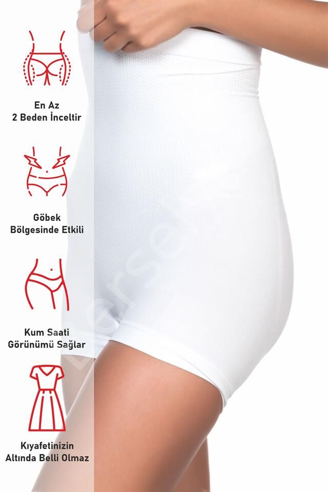 Beyaz Emay 2055 Yüksek Bel Masajlı Boxer Korse