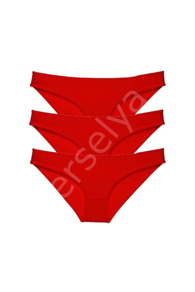 3 Adet Süper Eko Set Likralı Kadın Slip Külot Kırmızı