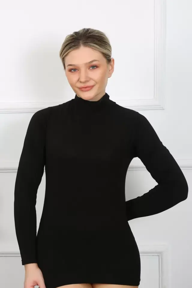 Bayan Uzun Kol Boğazlı Body Siyah