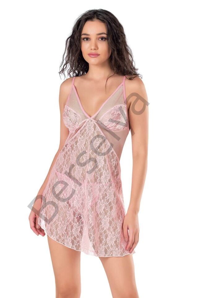 Pembe Kısa Tül Gecelik