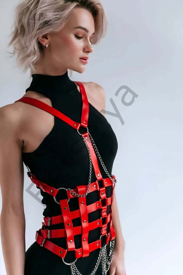 Elbise Üzeri Deri Kemer, Deri Elbise Kemeri, Deri Korse Harness - Brf1072