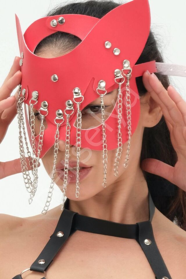 Kedi Kulaklı Kırmızı Zincirli Maske 800275