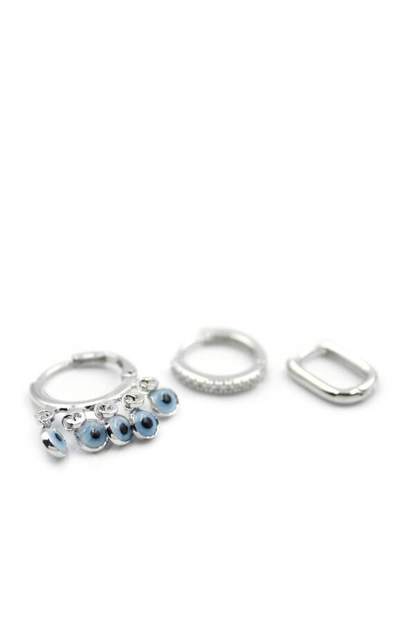 3'lü Nazar Küpe - Gümüş