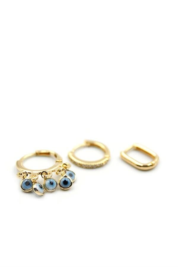 3'lü Nazar Küpe - Altın