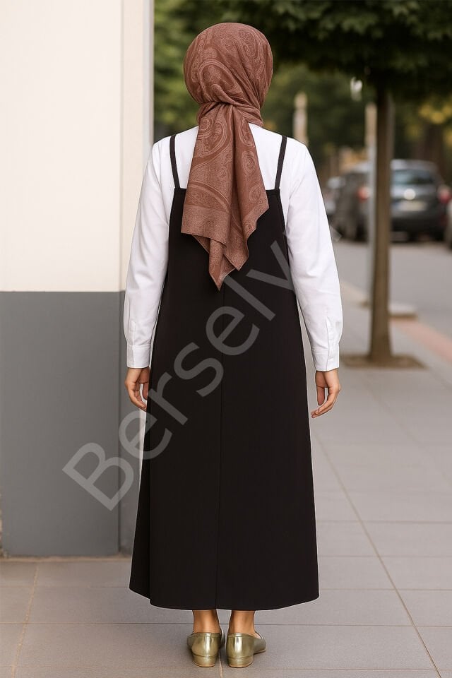 Kadın Siyah Basic Ayarlanabilir Askılı Jile Elbise