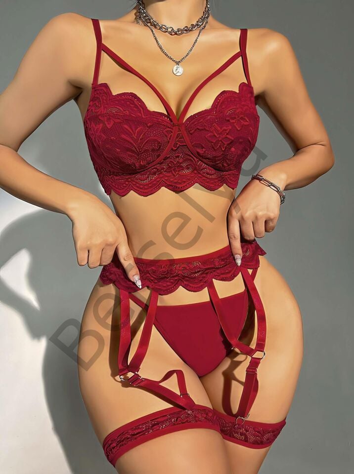 Bordo Jartiyer  Fantazi 5'li Takım 2067